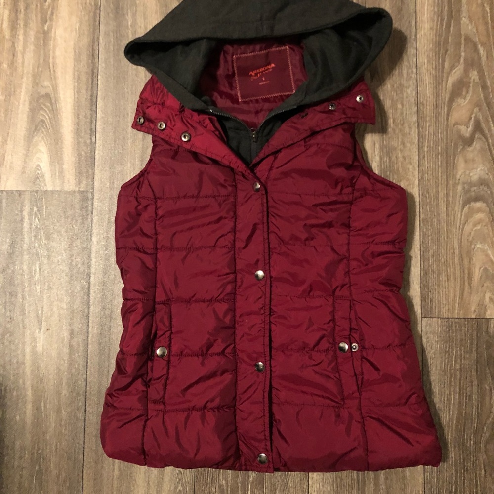 Maroon Puffer Vest with Hood